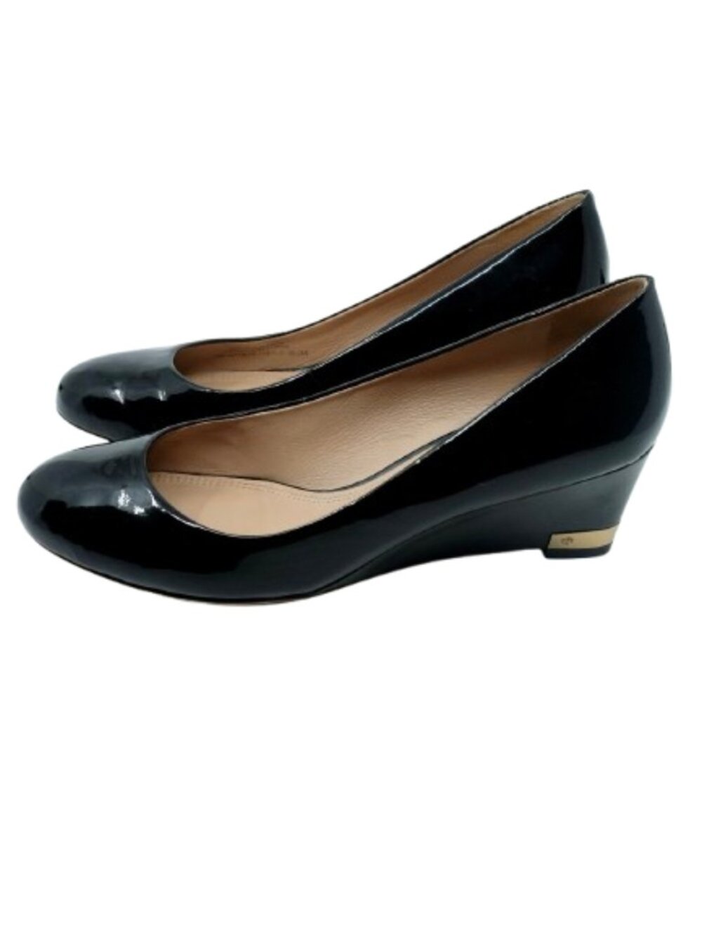 TORY BURCH~Astoria Patent Leather Wedge Pumps~BLACK SHOE~Size 9.5 | 2.25” Heels